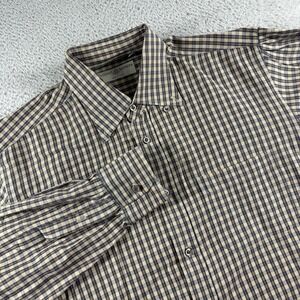 Luciano Barbera Dress Shirt Mens Large Plaid Blue Tan Long Sleeve Made in Italy